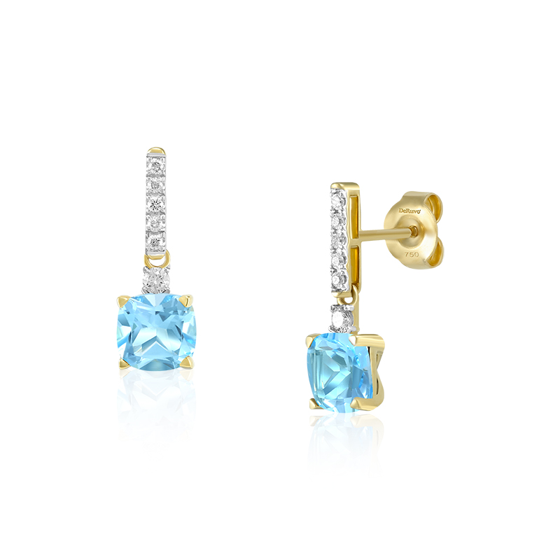 Cercei Aur 18k Diamante, Topaz Albastru DERUVO