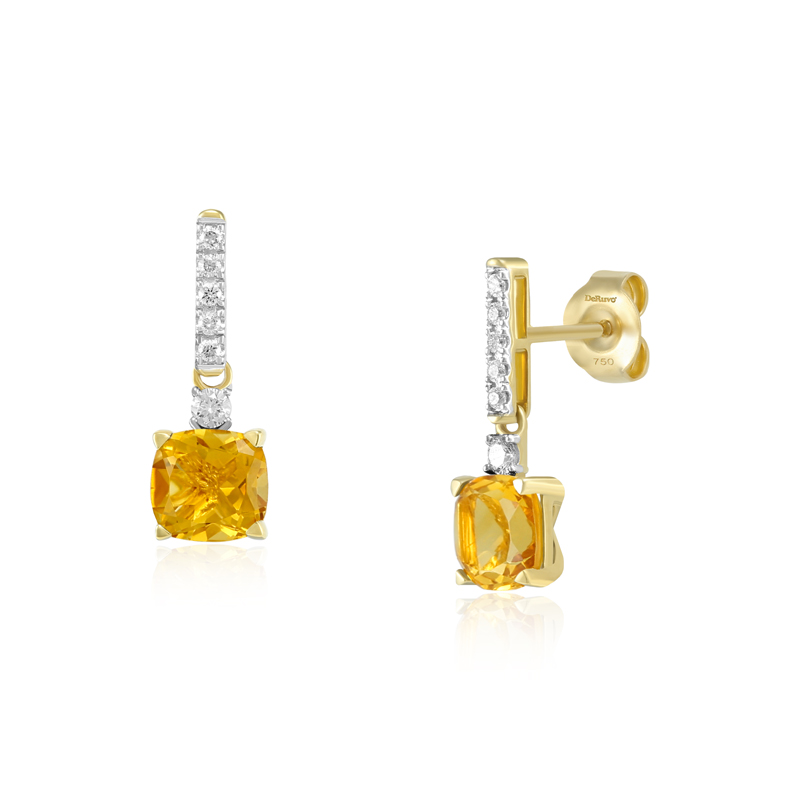 Cercei Aur 18k Diamante, Citrine DERUVO