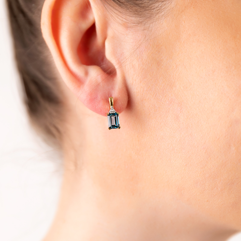 Cercei Aur 18k Diamante, London Blue Topaz DERUVO