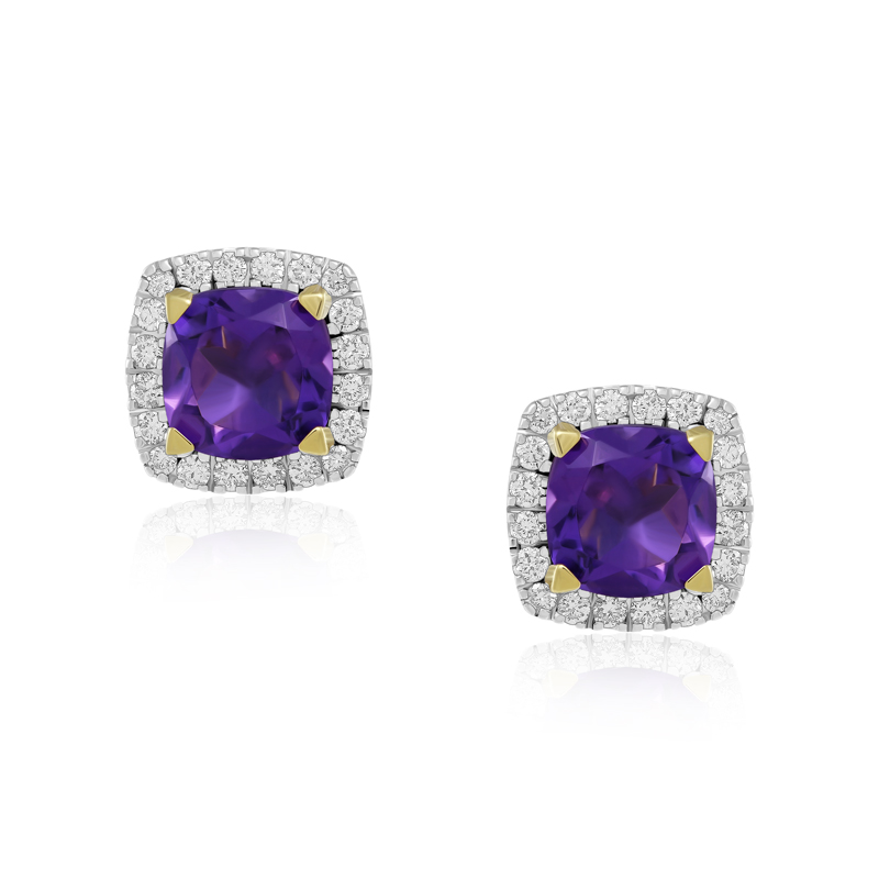 Cercei Aur 18k Diamante, Ametiste DERUVO