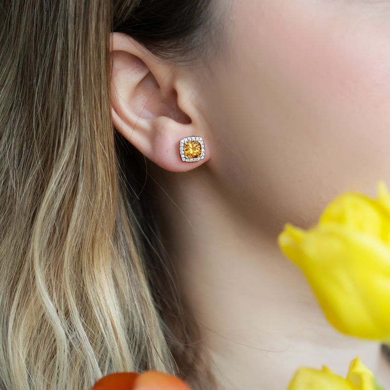 Cercei Aur 18k Diamante, Citrine DERUVO