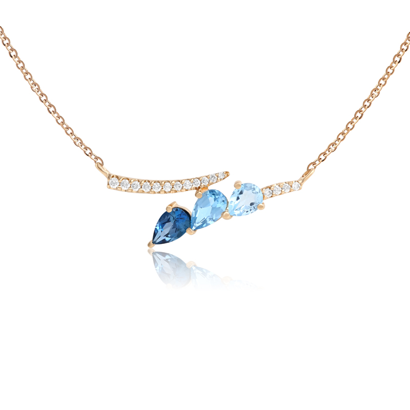 Colier Aur 18k Diamante, Topaz Albastru, London Blue Topaz DERUVO