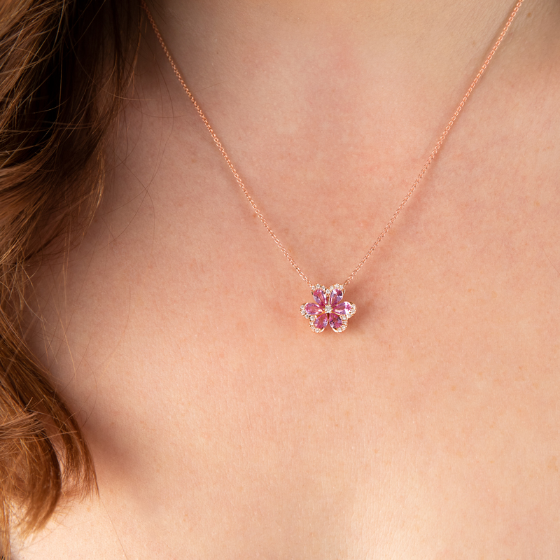 Colier Aur 18k Diamante, Safire Roz DERUVO