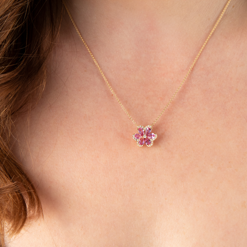 Colier Aur 18k Diamante, Safire Roz DERUVO