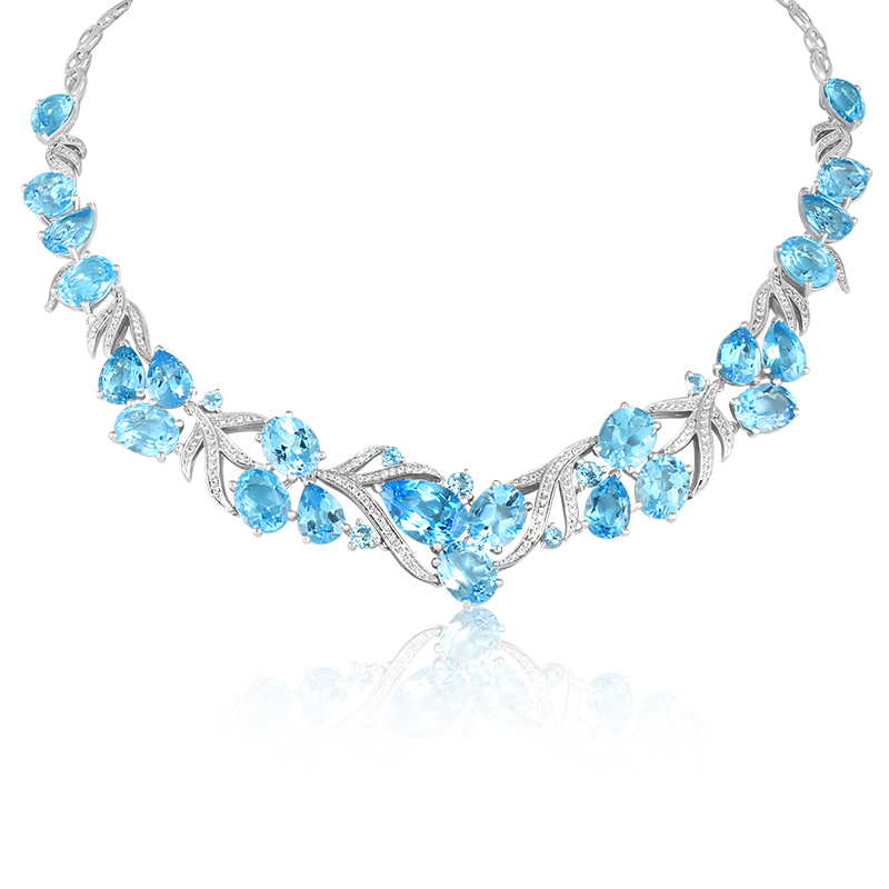 Colier Aur 18k Diamante, Topaz Albastru DERUVO