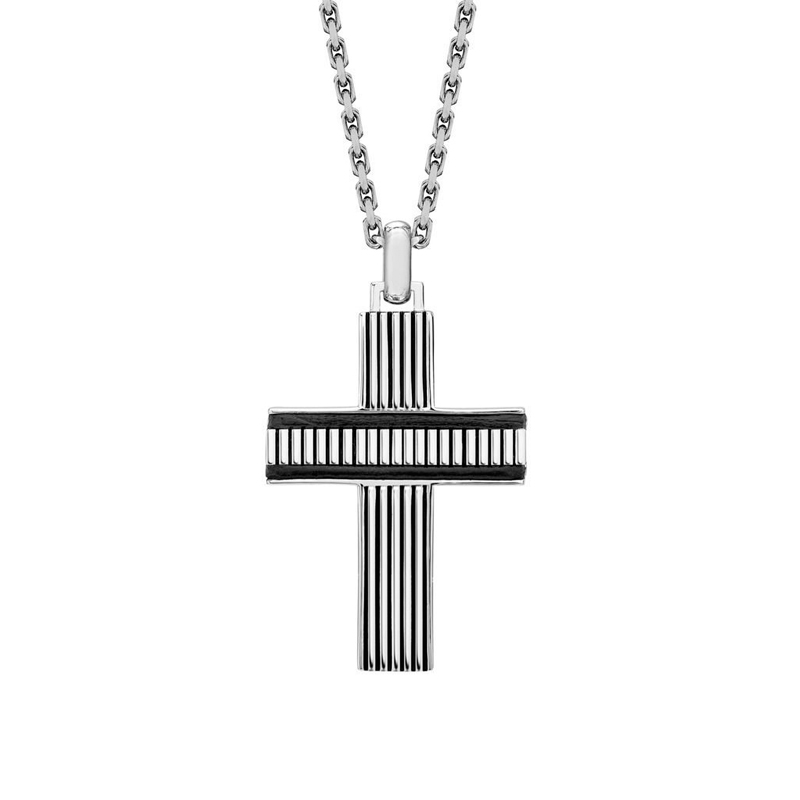 Pandantiv Cruce cu Lant Argint 925 Piele Neagra LEO MARCUS
