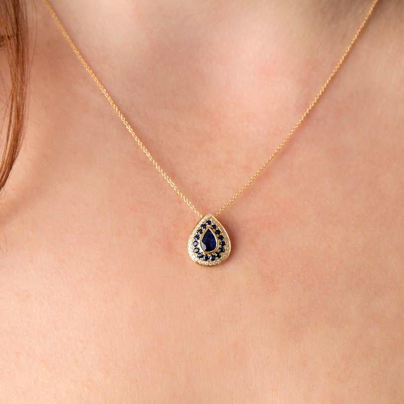 Pandantiv cu Lant Aur 18k Diamante, Safire DERUVO