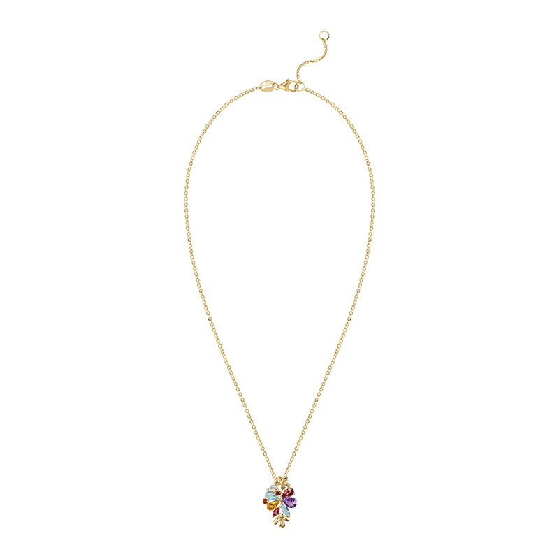 Pandantiv cu Lant Aur 18k Diamante, Pietre Multicolore DERUVO