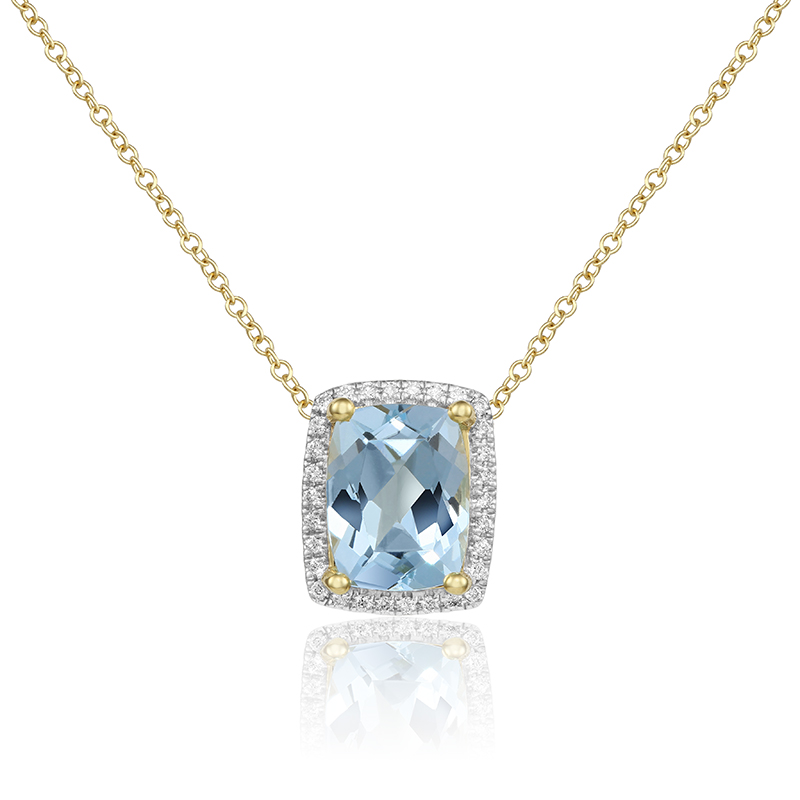 Pandantiv Aur 18k Diamante, Topaz Albastru DERUVO