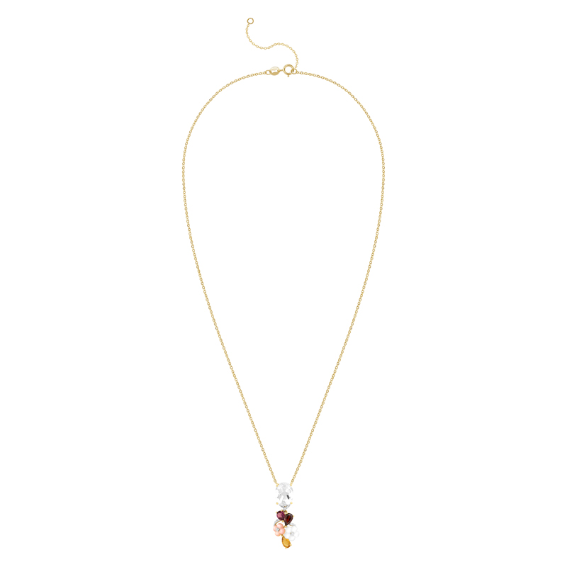 Pandantiv cu Lant Aur 18k Diamante, Quartz Alb, Pietre Multicolore DERUVO