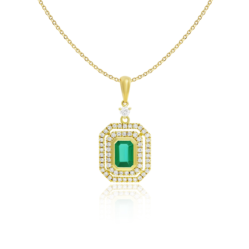 Pandantiv cu Lant Aur 18k Diamante, Smarald DERUVO Pandantiv cu Lant Aur 18k Diamante, Smarald DERUVO