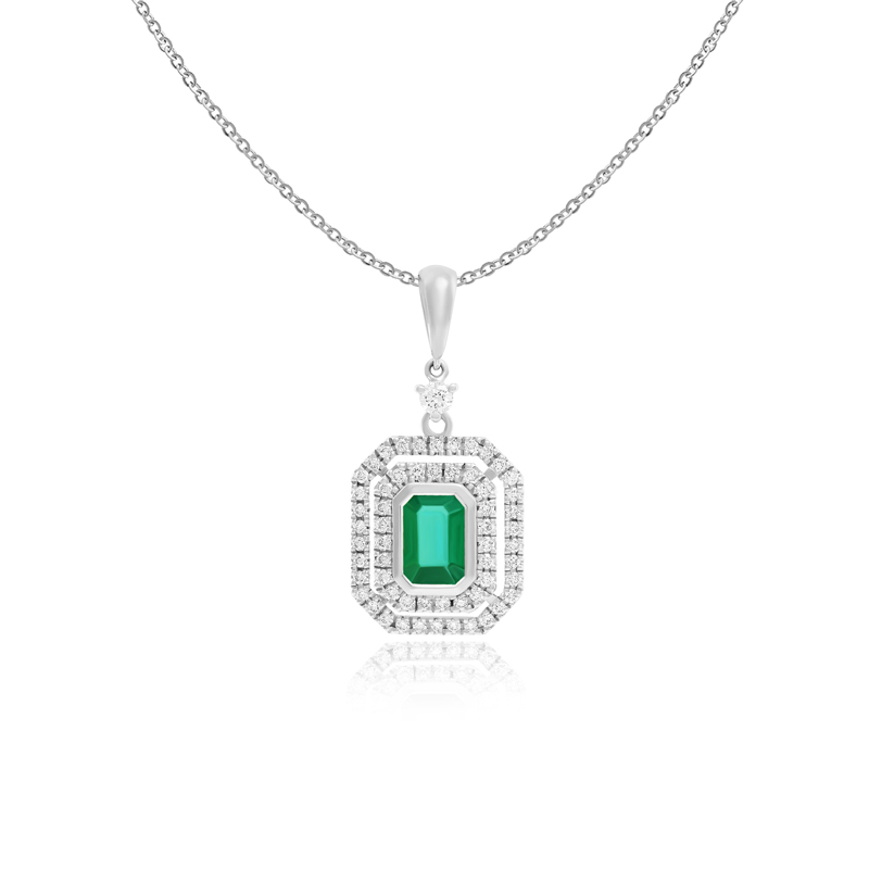 Pandantiv cu Lant Aur 18k Diamante, Smarald DERUVO Pandantiv cu Lant Aur 18k Diamante, Smarald DERUVO