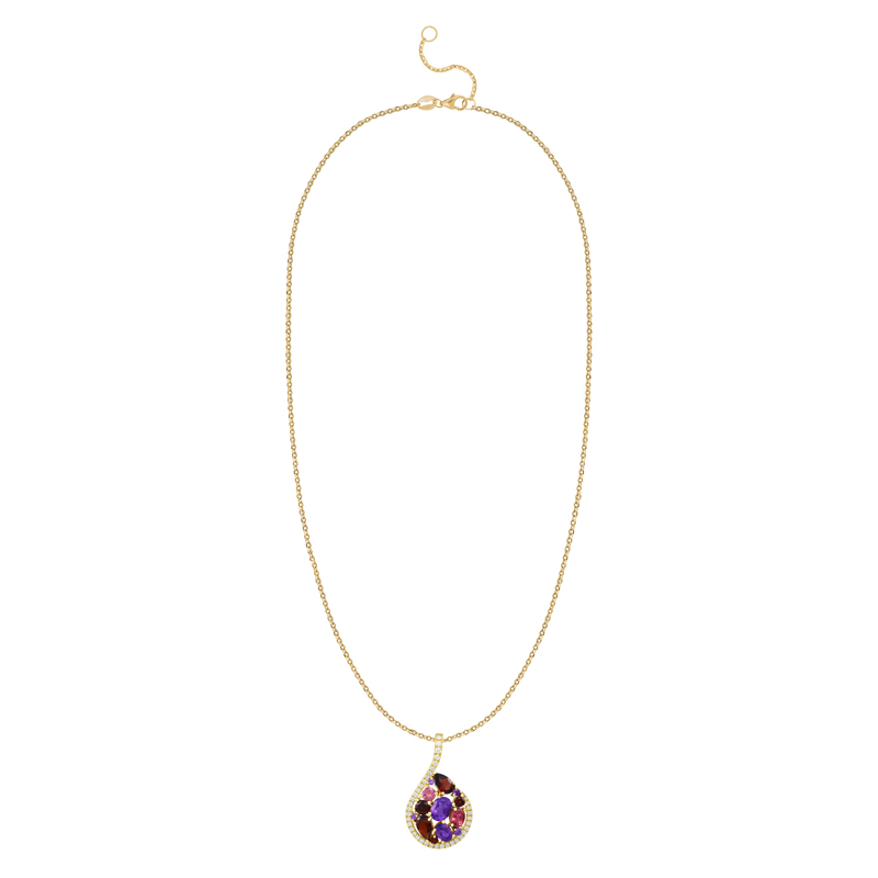 Pandantiv cu Lant Aur 18k Diamante, Ametist,Granat,Turmalina Roz DERUVO 