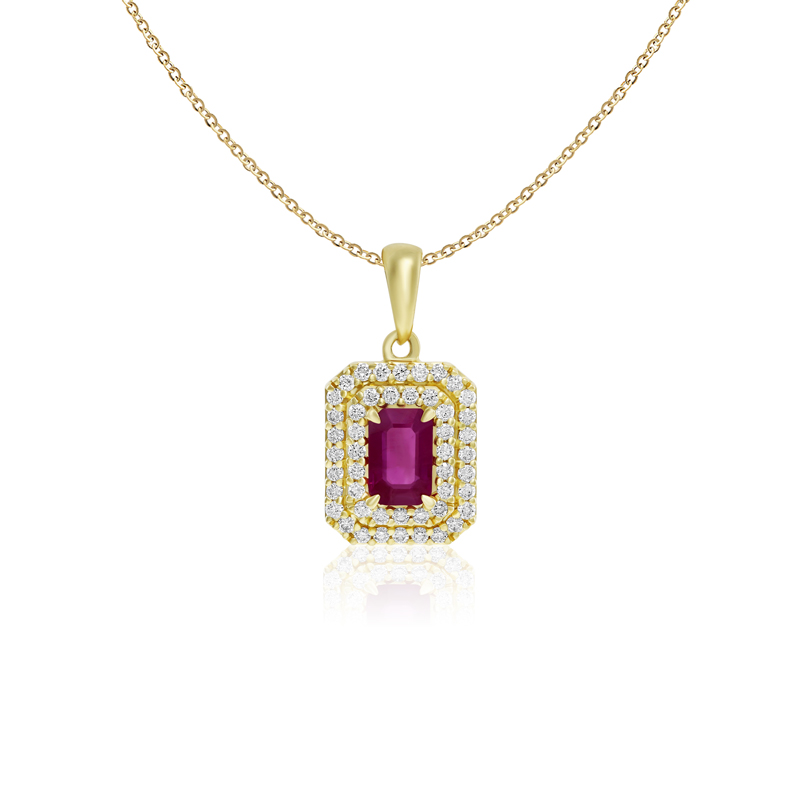 Pandantiv cu Lant Aur 18k Diamante, Rubin DERUVO Pandantiv cu Lant Aur 18k Diamante, Rubin DERUVO