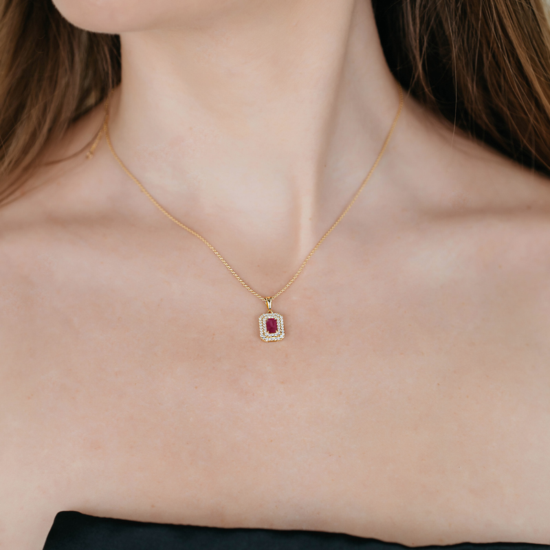 Pandantiv cu Lant Aur 18k Diamante, Rubin DERUVO Pandantiv cu Lant Aur 18k Diamante, Rubin DERUVO