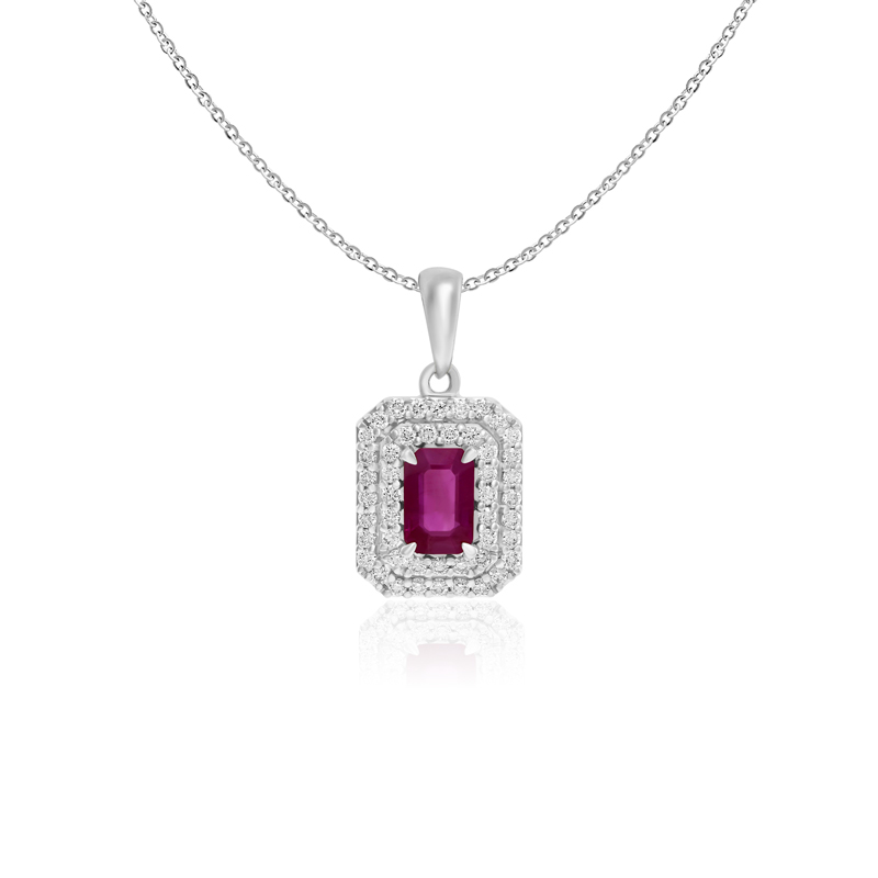 Pandantiv cu Lant Aur 18k Diamante, Rubin DERUVO Pandantiv cu Lant Aur 18k Diamante, Rubin DERUVO