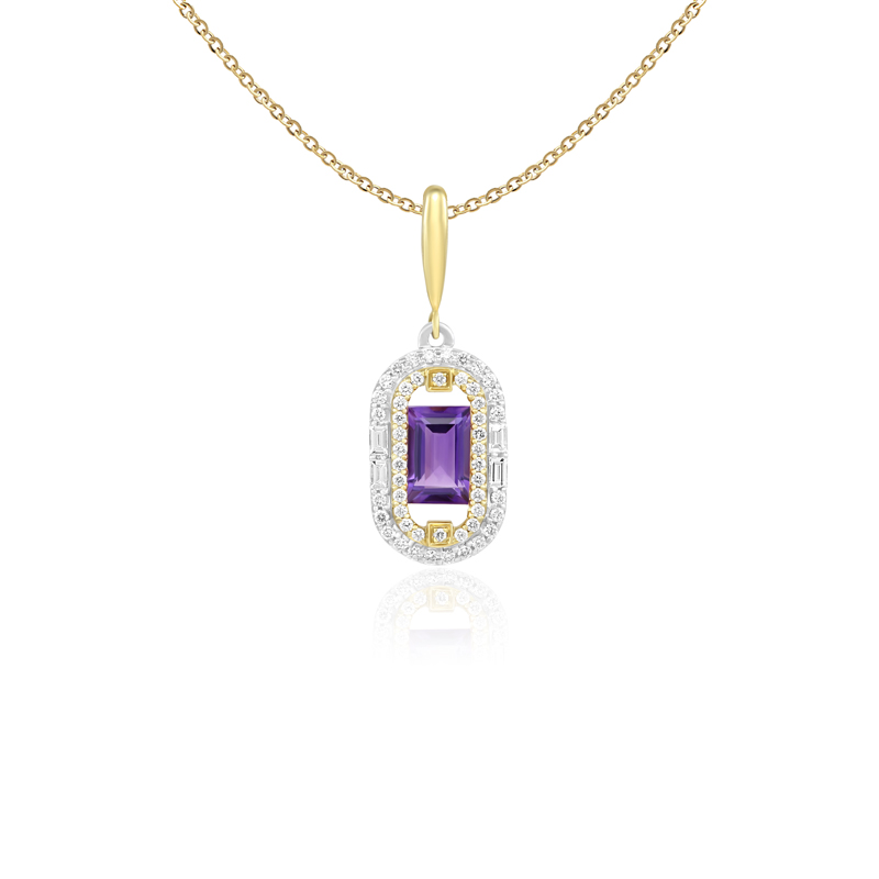 Pandantiv cu Lant Aur 18k Diamante, Ametist DERUVO