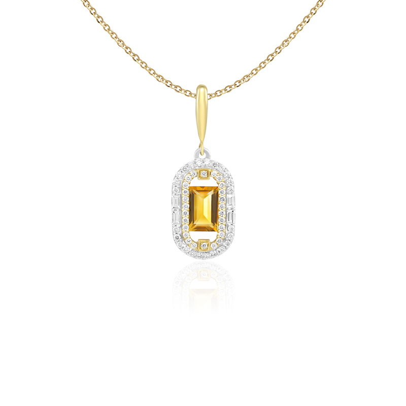 Pandantiv cu Lant Aur 18k Diamante, Citrin DERUVO