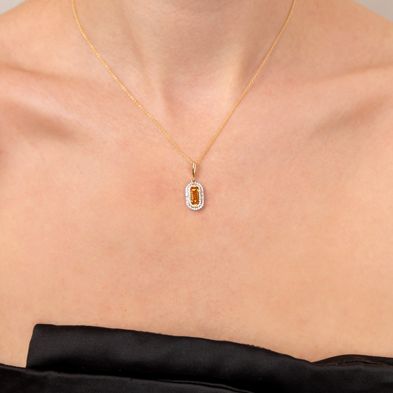 Pandantiv cu Lant Aur 18k Diamante, Citrin DERUVO