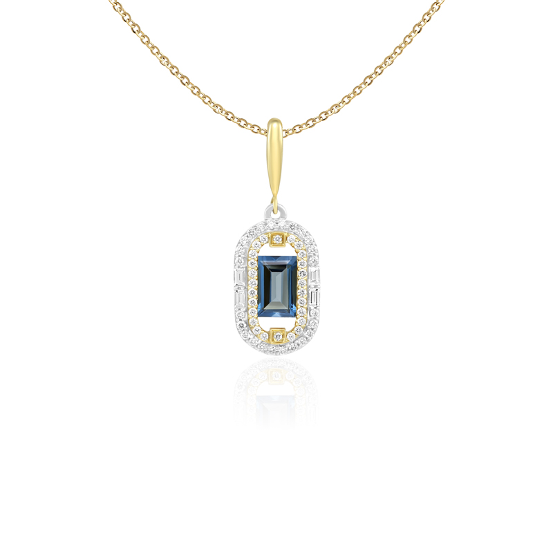 Pandantiv cu Lant Aur 18k Diamante, London Blue Topaz DERUVO