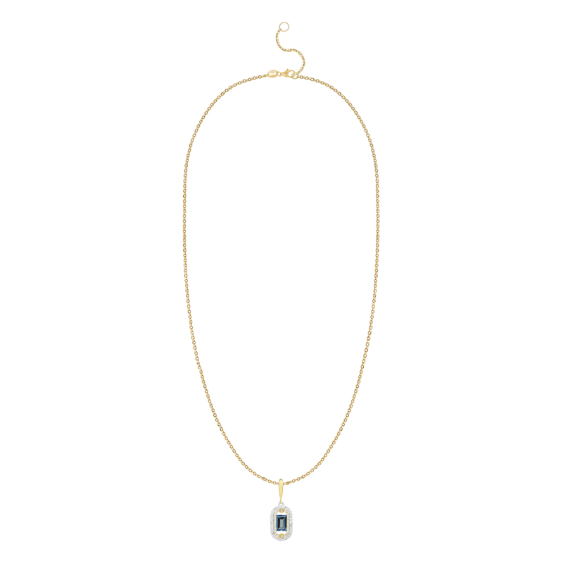 Pandantiv cu Lant Aur 18k Diamante, London Blue Topaz DERUVO