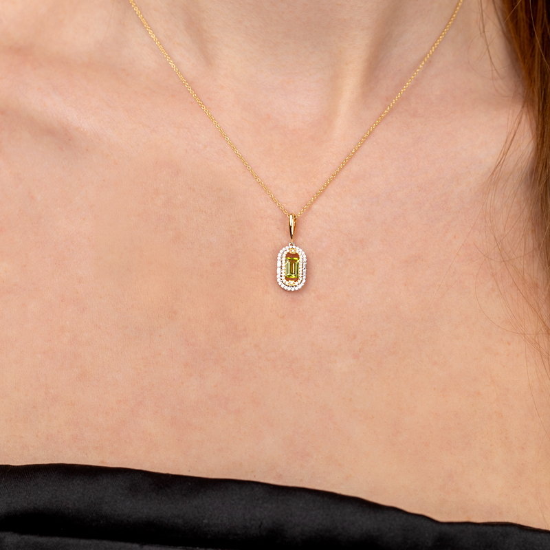 Pandantiv cu Lant Aur 18k Diamante, Peridot DERUVO