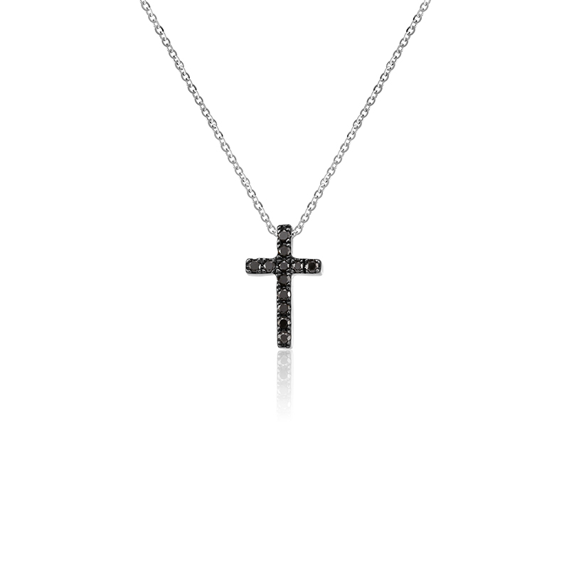 Pandantiv Cruce cu Lant Aur 18k Diamante Negre DERUVO