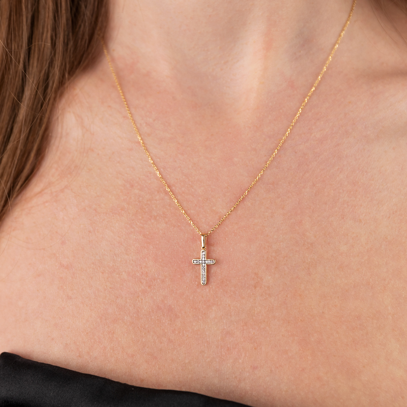 Pandantiv Cruce cu Lant Aur 18k Diamante BLANCO'S