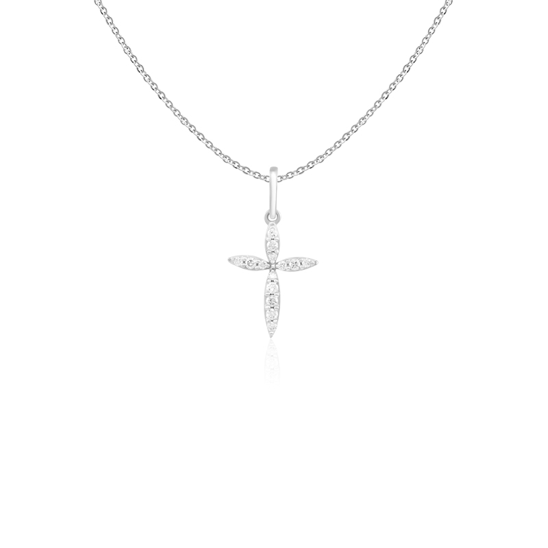 Pandantiv Cruce cu Lant Aur 18k Diamante BLANCO'S Ajustabil 40-45