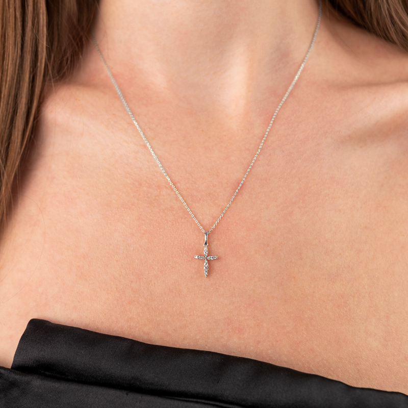 Pandantiv Cruce cu Lant Aur 18k Diamante BLANCO'S Ajustabil 40-45