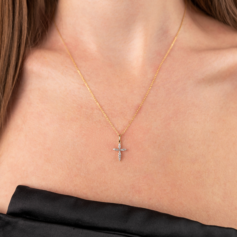 Pandantiv Cruce cu Lant Aur 18k Diamante BLANCO'S