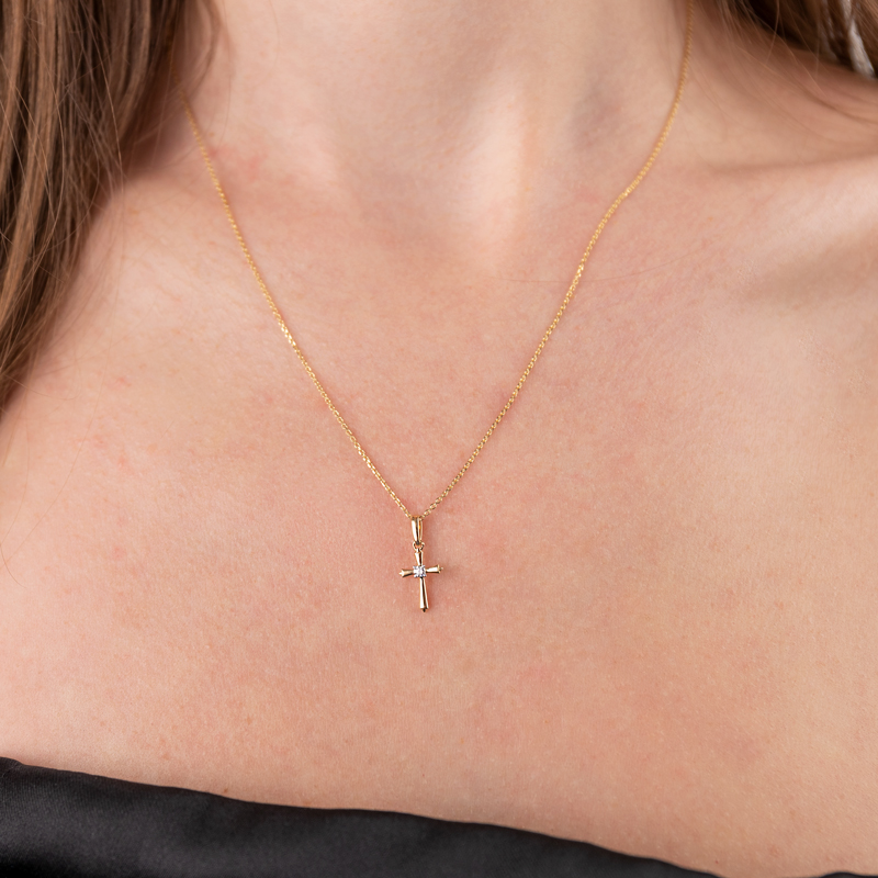 Pandantiv Cruce cu Lant Aur 18k Diamante BLANCO'S