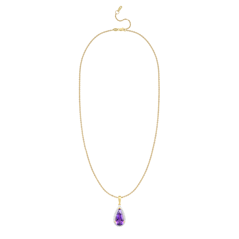 Pandantiv cu Lant Aur 18k Diamante, Ametist DERUVO