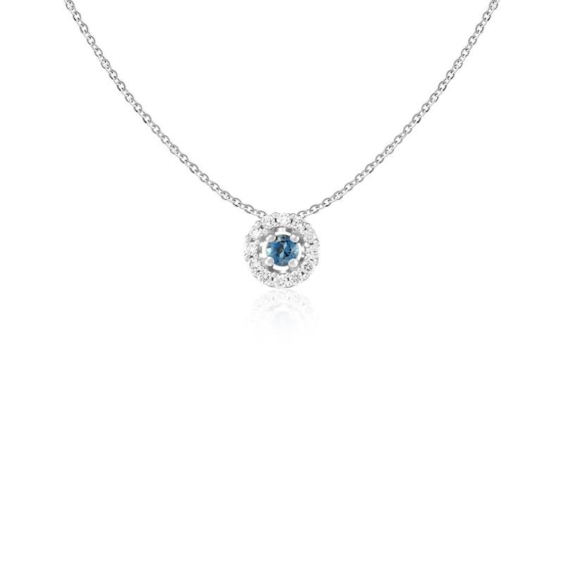 Pandantiv cu Lant Aur 18k Diamante, London Blue Topaz DERUVO