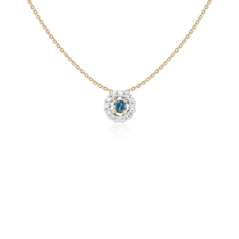 Pandantiv cu Lant Aur 18k Diamante, London Blue Topaz DERUVO