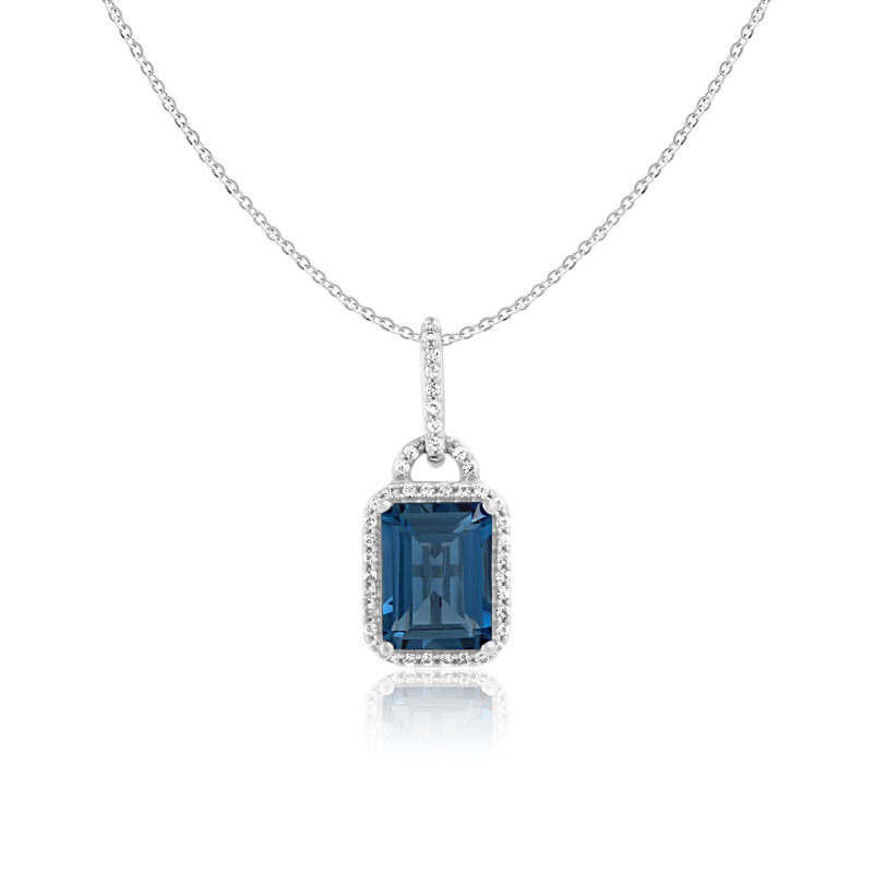 Pandantiv cu Lant  Aur 18k London Blue Topaz, Safire Albe DERUVO 