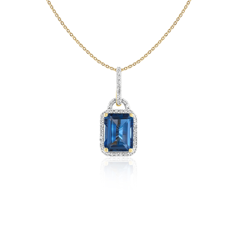 Pandantiv cu Lant Aur 18k London Blue Topaz, Safire Albe DERUVO 