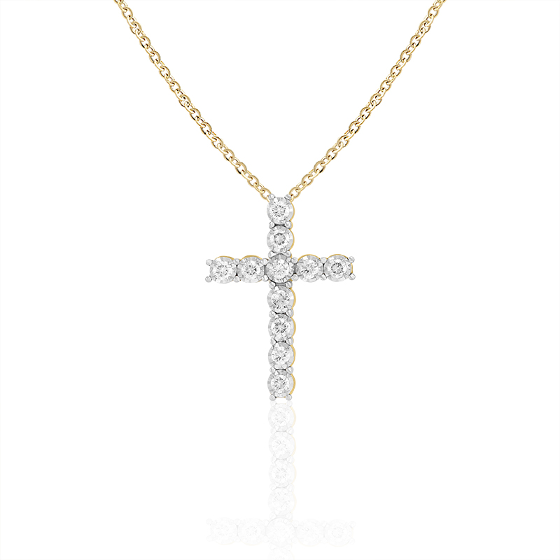 Pandantiv Cruce cu Lant Aur 18k Diamante BLANCO'S
