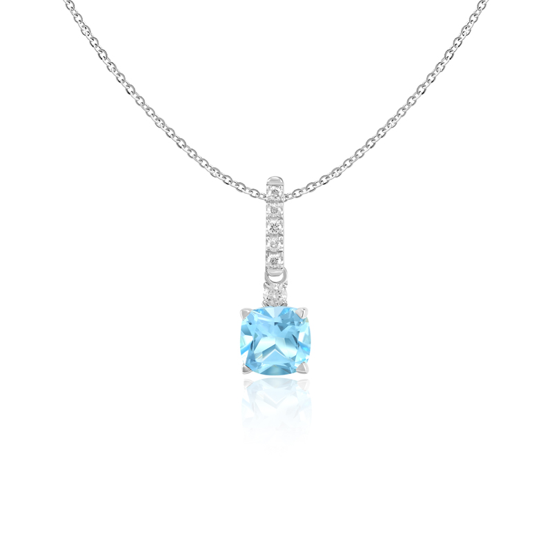 Pandantiv cu Lant Aur 18k Diamante, Topaz Albastru DERUVO