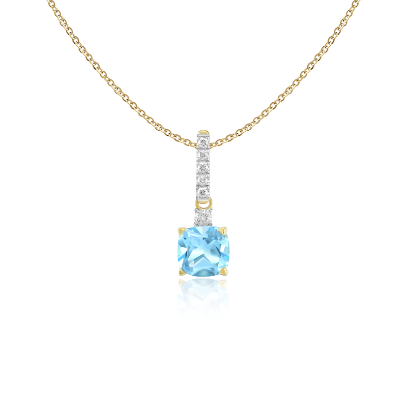 Pandantiv cu Lant Aur 18k Diamante, Topaz Albastru DERUVO