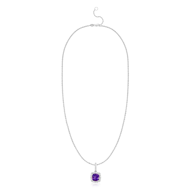 Pandantiv cu Lant Aur 18k Diamante, Ametist DERUVO Pandantiv cu Lant Aur 18k Diamante, Ametist DERUVO