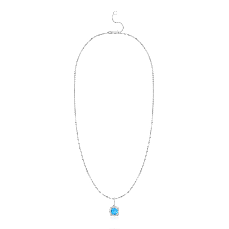 Pandantiv cu Lant Aur 18k Diamante, Topaz Albastru DERUVO Pandantiv cu Lant Aur 18k Diamante, Topaz Albastru DERUVO