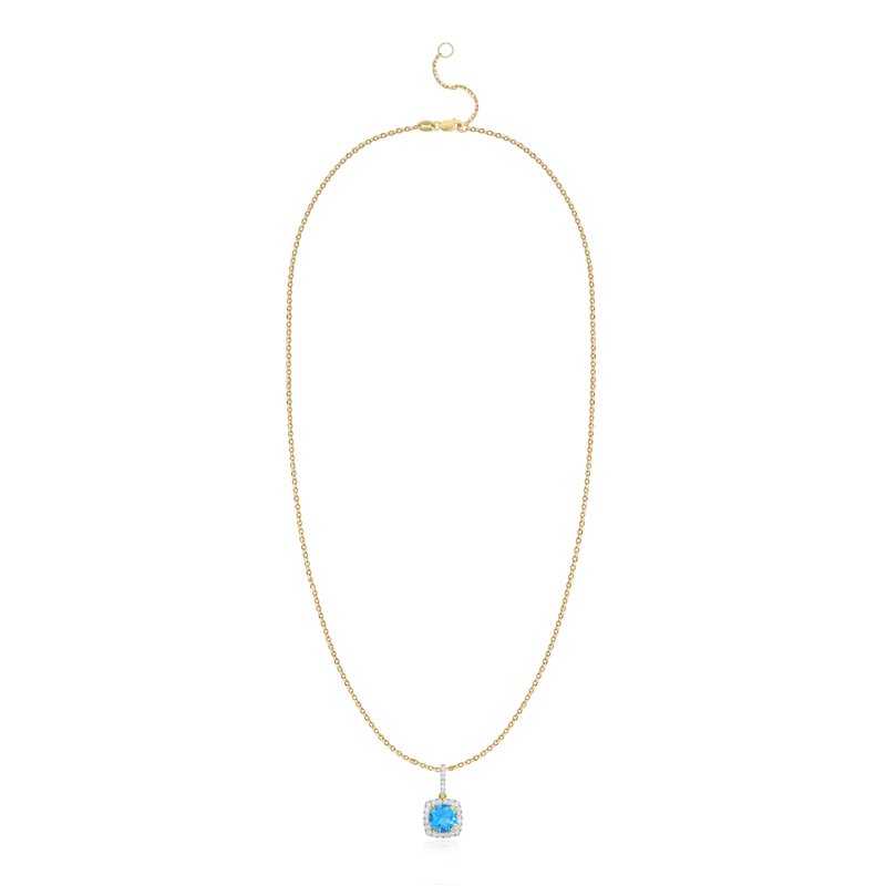 Pandantiv cu Lant Aur 18k Diamante, Topaz Albastru DERUVO Pandantiv cu Lant Aur 18k Diamante, Topaz Albastru DERUVO