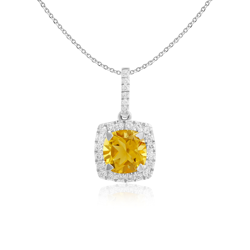 Pandantiv cu Lant Aur 18k Diamante, Citrin DERUVO Pandantiv cu Lant Aur 18k Diamante, Citrin DERUVO