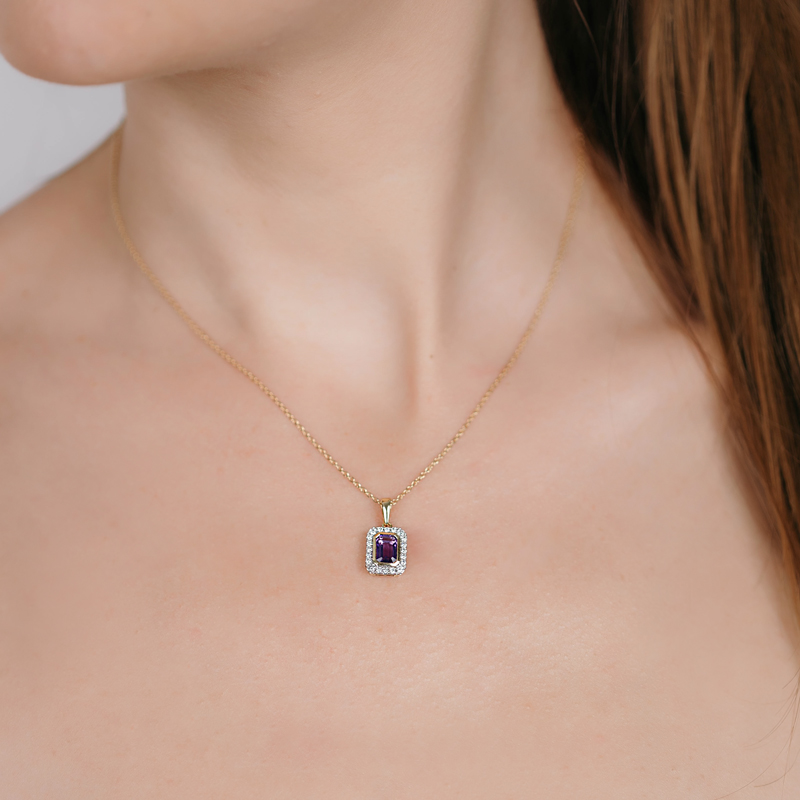 Pandantiv cu Lant Aur 18k Diamante, Ametist DERUVO