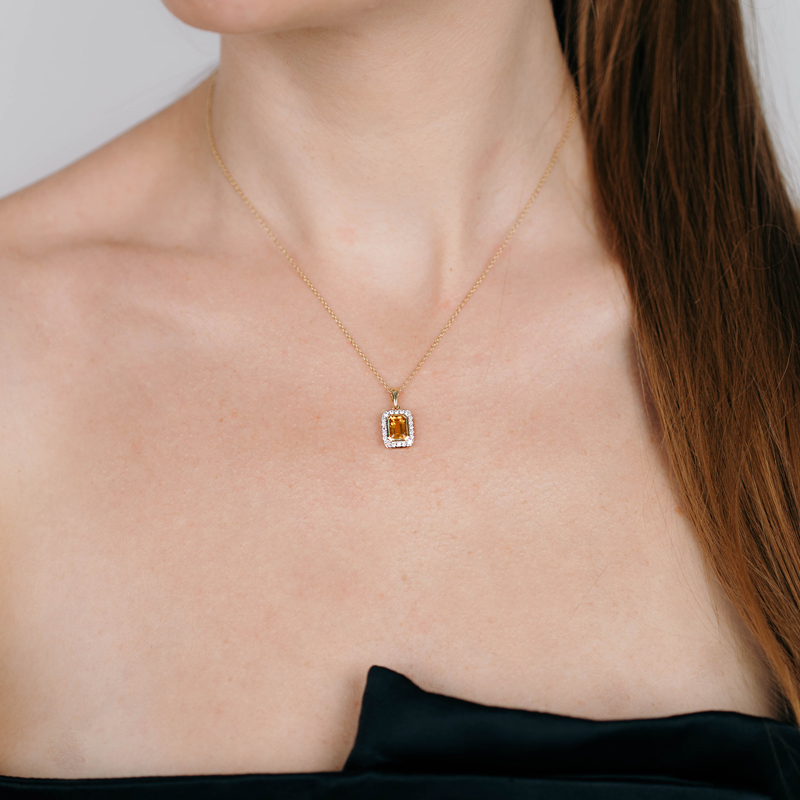 Pandantiv cu Lant Aur 18k Diamante, Citrin DERUVO