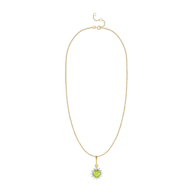 Pandantiv cu Lant Aur 18k Diamante, Peridot DERUVO