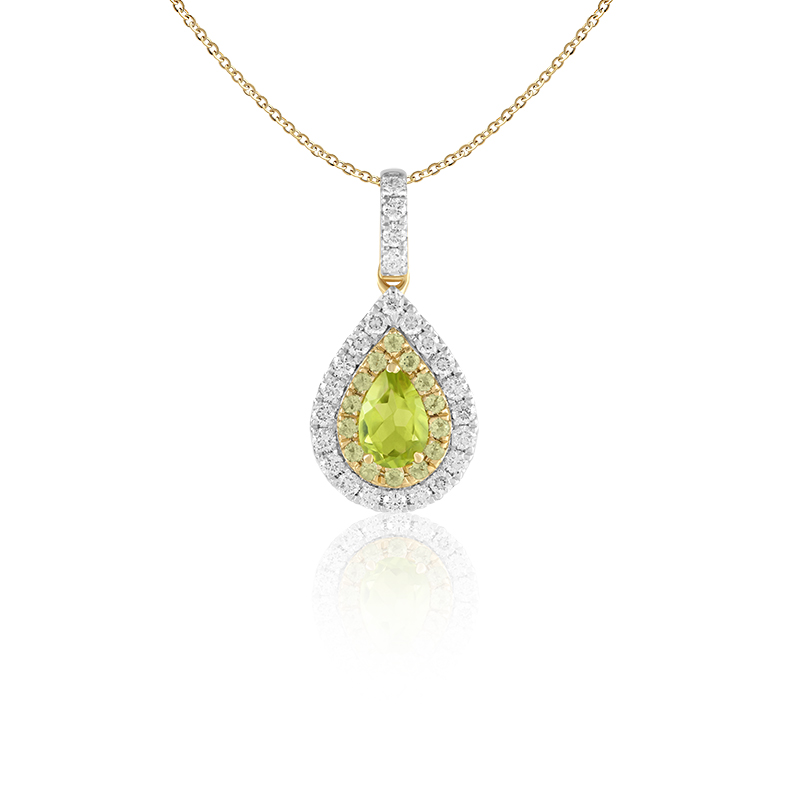 Pandantiv cu Lant Aur 18k Diamante, Peridot DERUVO