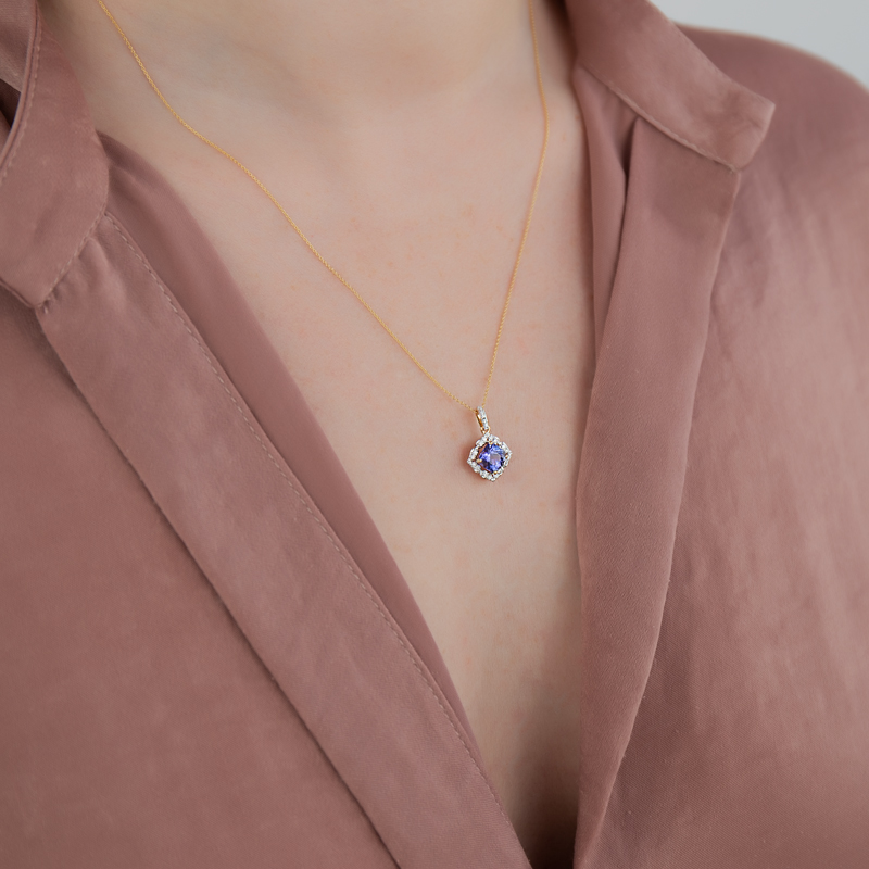 Pandantiv cu Lant Aur 18k Diamante, Tanzanit DERUVO