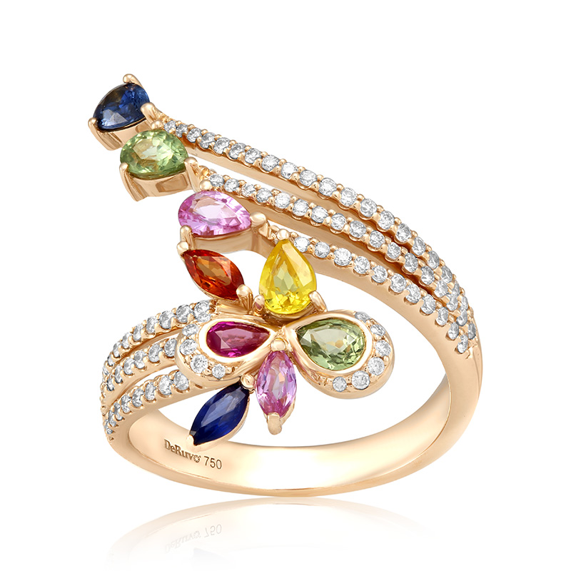Inel Aur 18k Diamante, Rubin, Safire Multicolore DERUVO